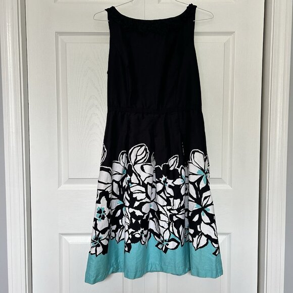Danny & Nicole Dresses & Skirts - Danny & Nicole Black White Aqua Sundress Womens 8 Floral Zip Y2K Retro Pockets